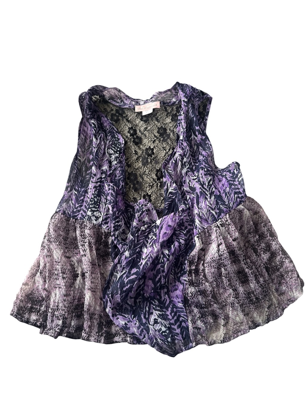 Band of gypsies Purple Lace-Back Ruffled Top size lg